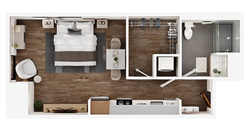 Floor plan for studio, 1 bath, 640 sqft